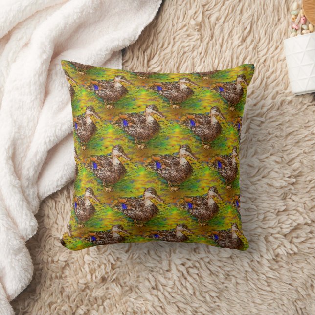 Cute Brown Ducks Animal Art Throw Pillow (Blanket)