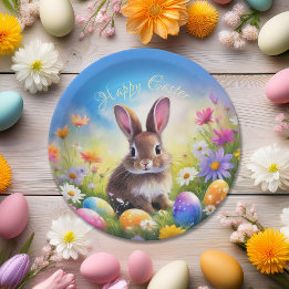 Cute Brown Easter Baby Bunny Paper Plate