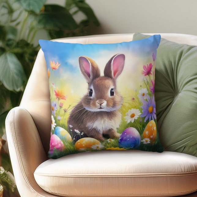 Cute Brown Easter Baby Bunny Throw Pillow (Creator Uploaded)