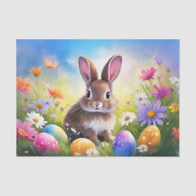 Cute Brown Easter Baby Bunny Tissue Paper (Front)