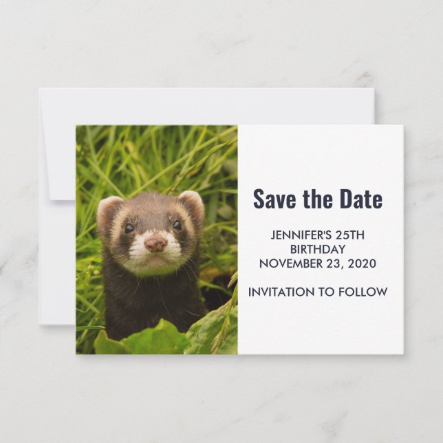 Cute Brown Ferret in the Grass Save The Date (Front)