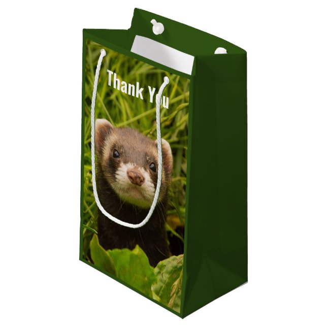 Cute Brown Ferret in the Grass Thank You Small Gift Bag (Front Angled)