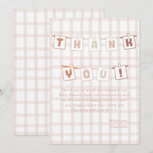 Cute Brown Gingham Notedry Baby Shower Thank You Card
