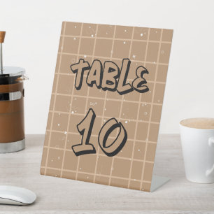 Cute Brown Gingham Table Numbers Pedestal Sign