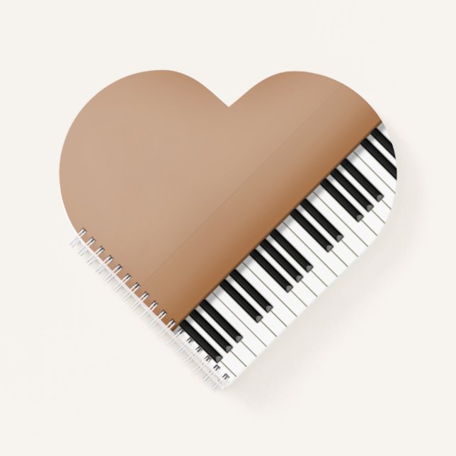 Cute Brown Grand Piano Heart Shaped Notebook (Front)