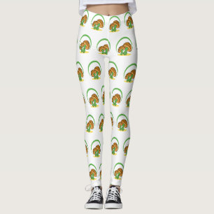 Cute Brown Green Cartoon Mushroom Fungi Art Leggings
