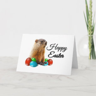 Cute Brown Guinea Pig Easter Eggs Celebration Card