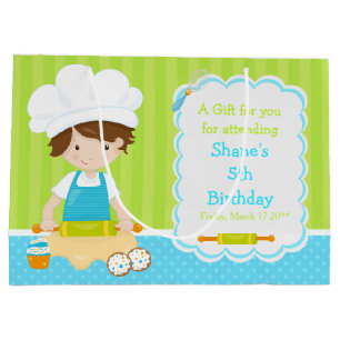 Cute Brown Hair Boy Baking Thank You Large Gift Bag