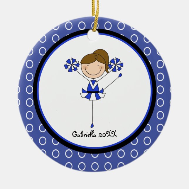 Cute Brown Haired Cheerleader Christmas Ornament (Front)