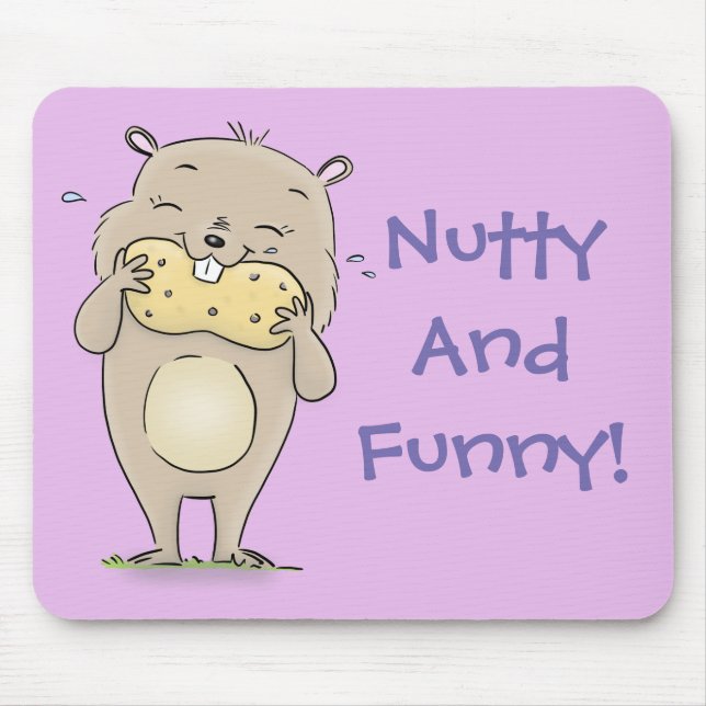 Cute brown hamster eating a peanut lilac cartoon mouse pad (Front)