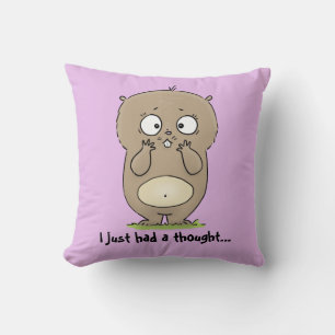 Cute brown hamster I just had a thought cartoon Throw Pillow