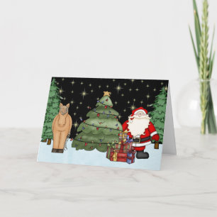 Cute Brown Horse and Santa Merry Christmas Holiday Card