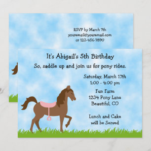 Cute Brown Horse Pony Rides Girls Birthday Invite