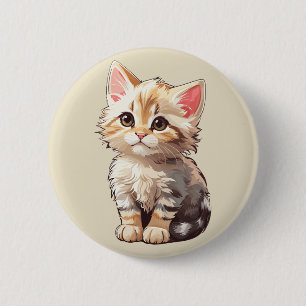Cute Brown Kawaii Kitten 2 Inch Round Button