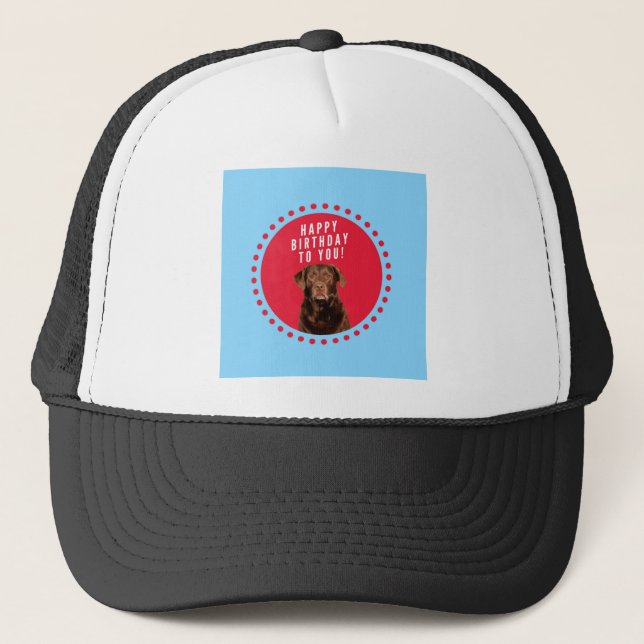 Cute Brown Labrador Retriever Dog Happy Birthday Trucker Hat (Front)