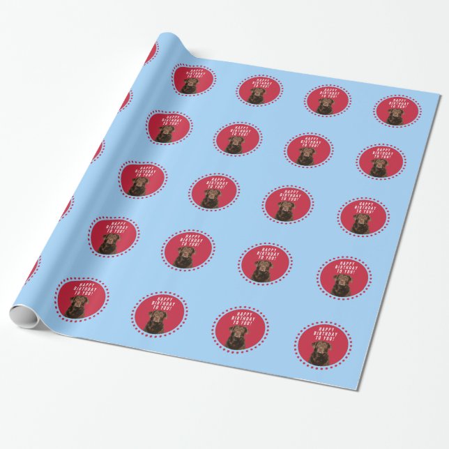 Cute Brown Labrador Retriever Dog Happy Birthday Wrapping Paper (Unrolled)