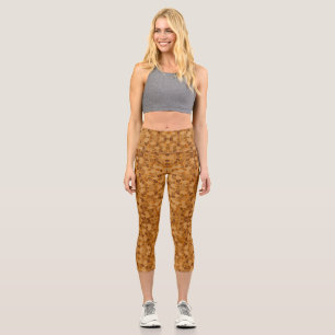 Cute brown leaves pattern capri leggings