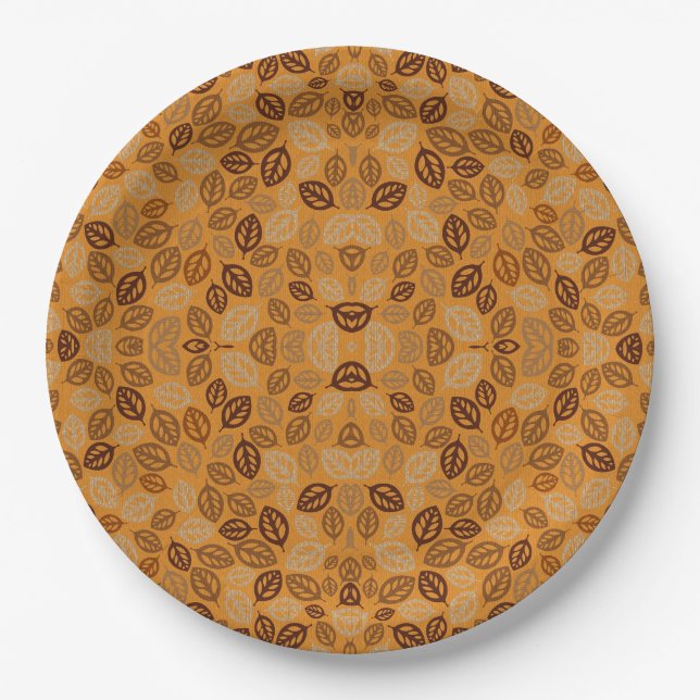 Cute brown leaves pattern paper plate (Front)