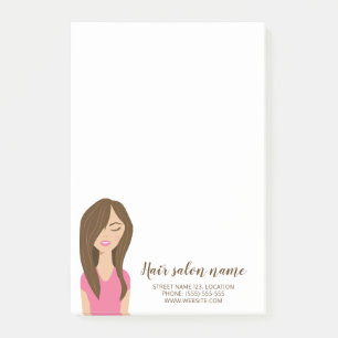 Cute Brown Long Hair Girl Illustration Hair Salon Post-it Notes