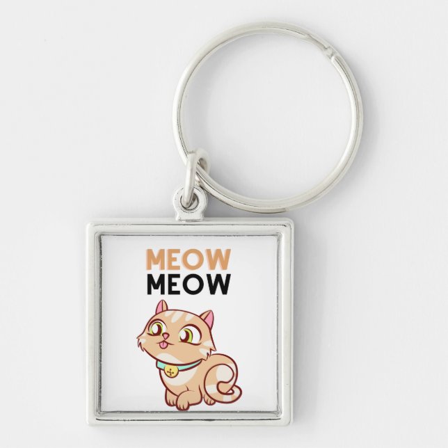 Cute Brown Meow Cat Keychain (Front)
