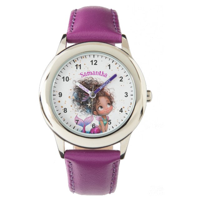 Cute Brown Mermaid Girl Kids Watch (Front)