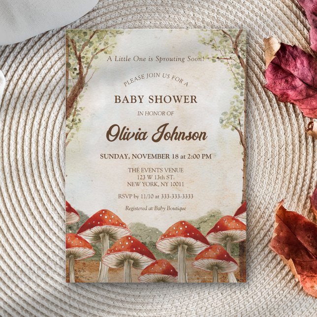 Cute Brown Mushroom Theme Baby Shower Invitation (Creator Uploaded)