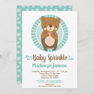 Cute Brown Ours Bébé Sprinkle Invitation Neutral