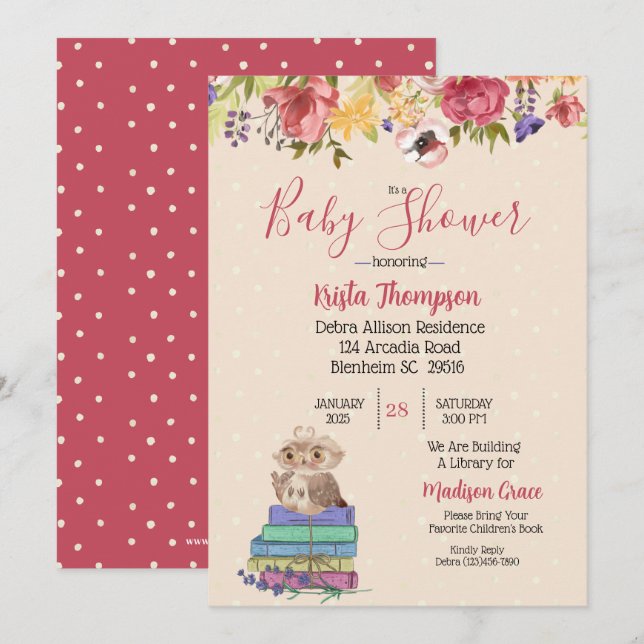 Cute Brown Owl Baby Shower Invitation (Front/Back)