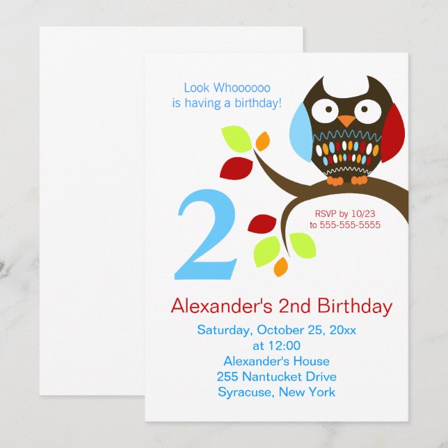 Cute Brown Owl Birthday Invitation (Front/Back)