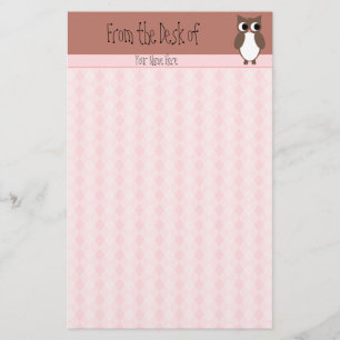 Cute Brown Owl Custom Stationery