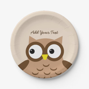 Cute Brown Owl Custom Text A03A Paper Plate