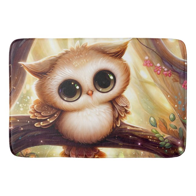Cute brown owl on a branch bath mat (Front)