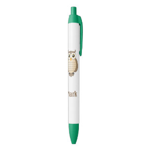 Cute Brown Owl   Personalize Name Black Ink Pen