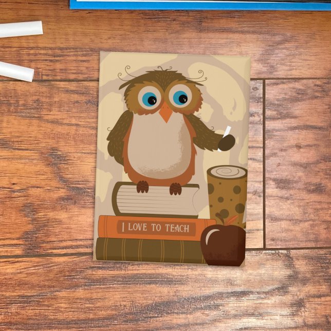 Cute Brown Owl Teacher Rectangular Button (Cute brown owl educator rectangular button . )