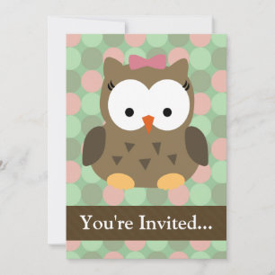 Cute Brown Owl w/Pink Bow Invitation