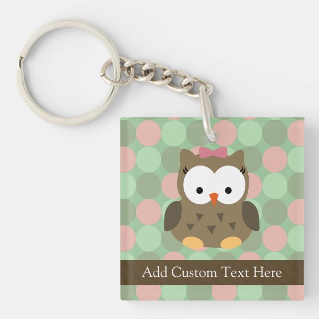 Cute Brown Owl w/Pink Bow Keychain (Front)