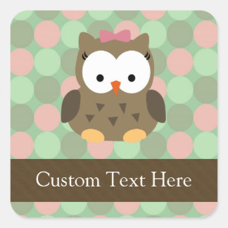 Cute Brown Owl w/Pink Bow Square Sticker