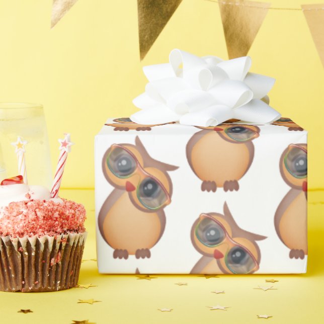 cute brown owl with glasses wrapping paper (Birthday Party)