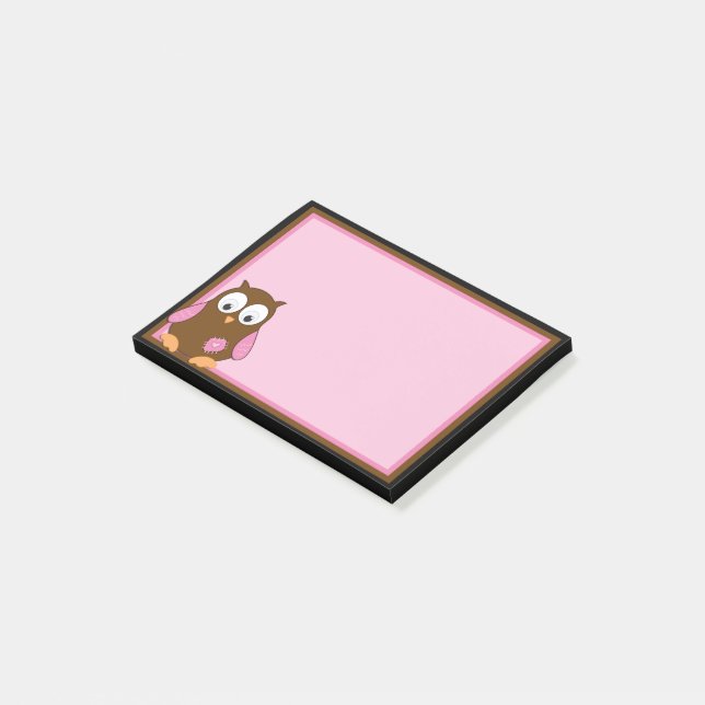 Cute Brown Owl with Pink Wings Post-it Notes (Angled)