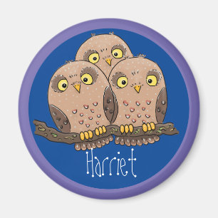 Cute brown owls cartoon illustration magnet