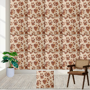 Cute Brown Paw Print Pattern Tile