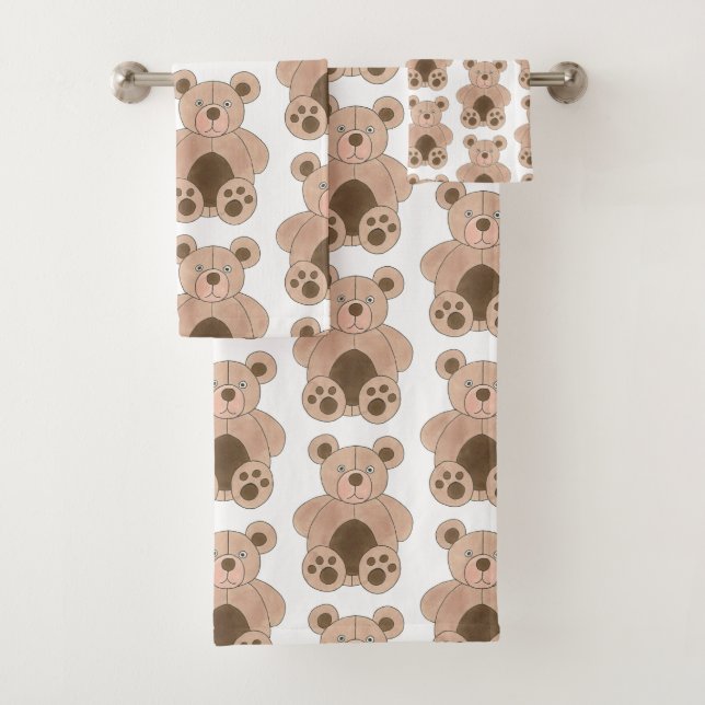 Cute Brown Plush Toy Teddy Bear Stuffed Animal Bath Towel Set (Insitu)