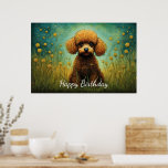 Cute Brown Poodle Flower Meadow  Poster<br><div class="desc">A cute brown baby poodle in the flower meadow. Easily customize the text or just delete it.</div>