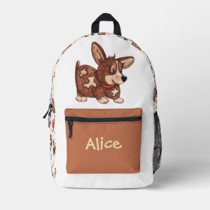 CUTE BROWN PUPPIES DOGS BONES PATTERN CUSTOM NAME PRINTED BACKPACK