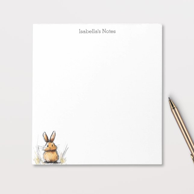 Cute Brown Rabbit Bunny Sketch Personalized Notepad (Creator Uploaded)