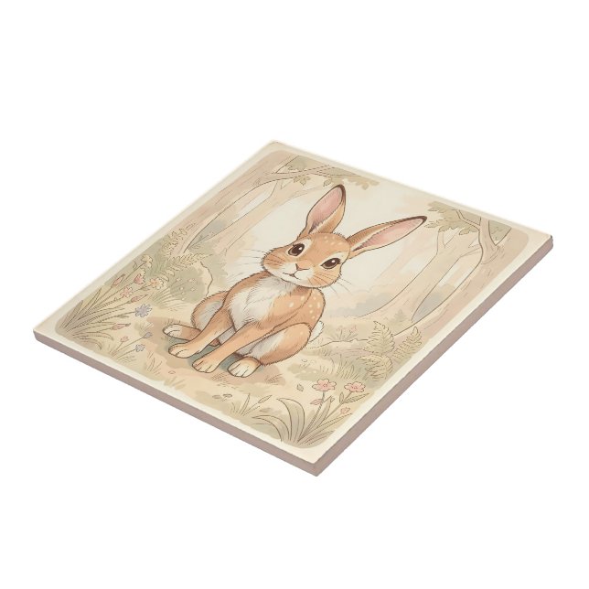 Cute brown rabbit in a forest tile (Side)