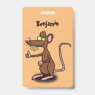 Cute brown rat thumbs up cartoon badge