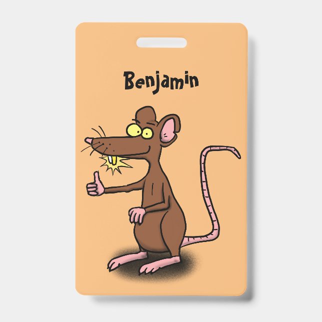 Cute brown rat thumbs up cartoon badge (Front)