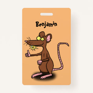 Cute brown rat thumbs up cartoon badge