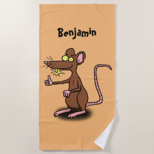 Cute brown rat thumbs up cartoon beach towel